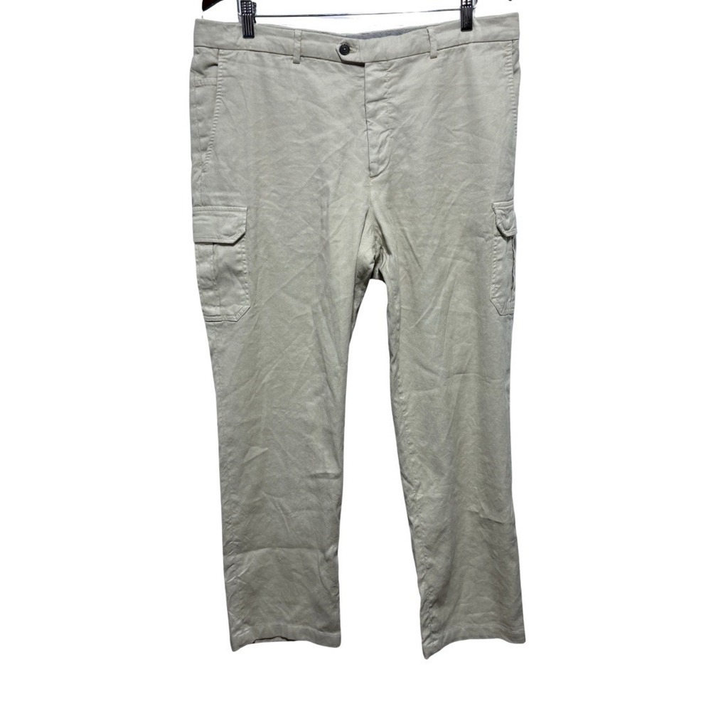 Peter Millar Pants Mens 38 Beige Linen Blend Cargo Pockets Straight Inseam 29